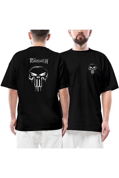 Z zepplin Μπλουζάκι Punisher Μπροστινό Πίσω Μαύρο Oversize