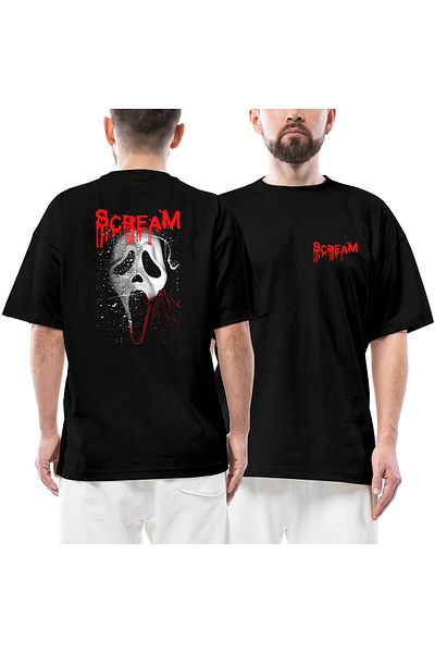 Z zepplin Scream Drop Μπροστινό Πίσω Μπλουζάκι με στάμπα μαύρο oversize