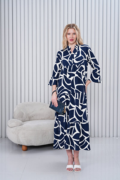 Miss Dünya Lissa Ženska duga tkana haljina sa sudijinim ovratnikom i dugmićima