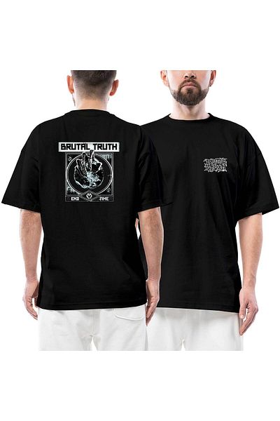 Z zepplin Brutal Truth end Time Μπροστινό πίσω εμπριμέ μαύρο μπλουζάκι Oversize