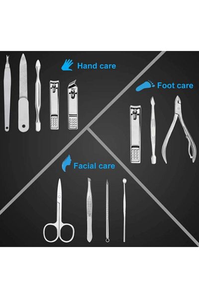 gaman 12-Piece Set with Shiny Leather Bag - Manicure and Pedicure Beauty Care Kit, Suitable for Travel and Home