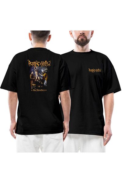 Z zepplin Rotting Christ The Heretics Μπροστινό πίσω εμπριμέ μαύρο μπλουζάκι Oversize