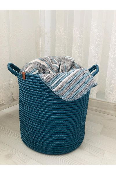 ModaCardin Тюркоазена плетена кошница за играчки - многофункционален органайзер, саксия за цветя, 25x25