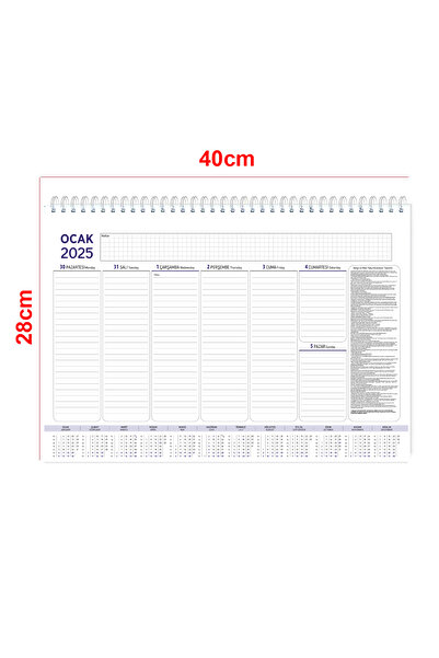 Cucik Haftalık Spiralli Masa Sümeni Takvimi 28X40cm