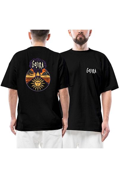 Z zepplin Gojira Design Μπροστινό Πίσω Μπλουζάκι με στάμπα μαύρο Oversize