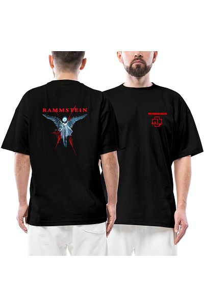 Z zepplin Rammstein Angel Μπροστινό Πίσω Μπλουζάκι με στάμπα μαύρο oversize