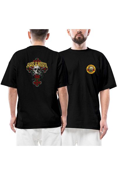 Z zepplin Μπλουζάκι Guns N Roses μπροστινό πίσω με στάμπα μαύρο oversize