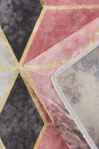 RENKLİBUTİK Velvet Textured Elastic Sponge Non-Slip Washable Modern Patterns Carpet Cover - 4 M2