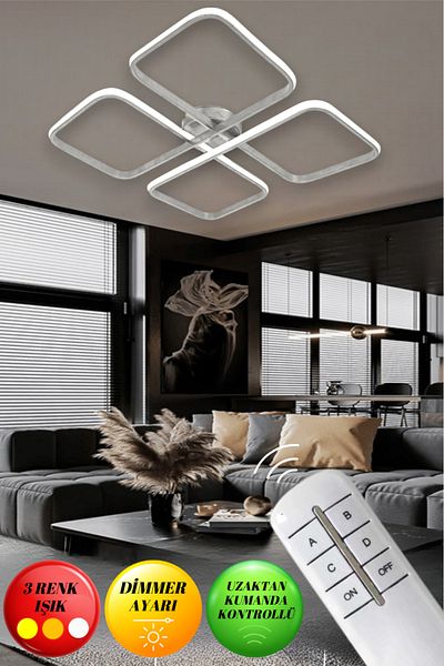neeko Novem Ultra Led Chandelier |   3 Light Options with Remote Control |   Gray Modern Design |   80W Plafonier