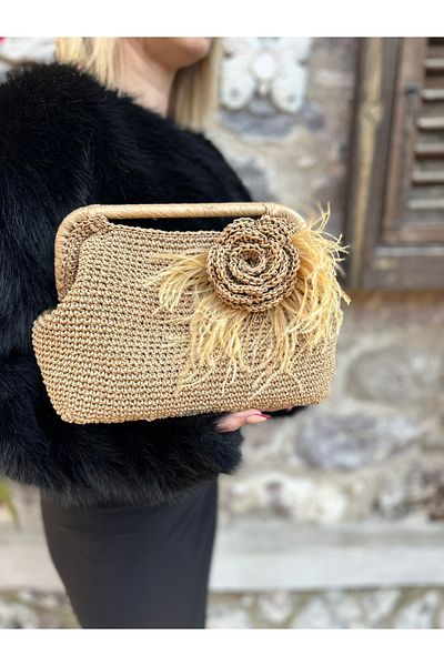 hati Rose Detailed Straw Handmade Bag
