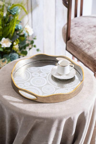 ACAR صينية كورا زجاجية برونزية مكونة من قطعتين - 39.5/34 سم