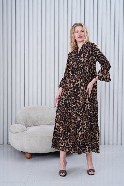 Miss Dünya Lissa Women's Prevailing Collar Buttoned Long Woven Dress