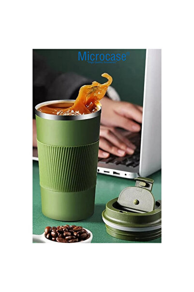 Microcase 304 Pazlanmaz Çelik 500 Ml Kaydırmaz Lastikli Termos Bardak Mug - AL5027
