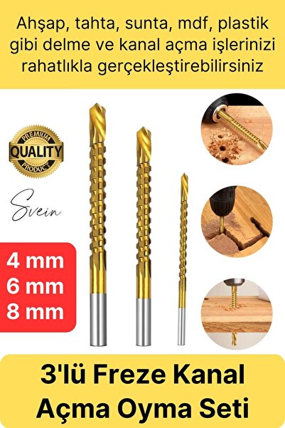 Svein Premium Çok Amaçlı 3'lü Freze Matkap Uç Seti Ahşap Tahta Delme Titanyum...
