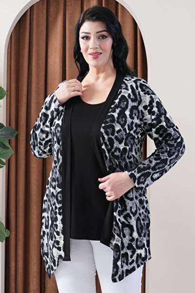 Siyezen Plus Size Asymmetrical Cut Blouse and Hooked Two Pieces Suit