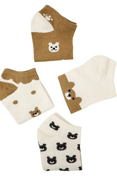 KRAL SOCKS Дамски чорапи до глезена (6 чифта) Сладки къси чорапи с шарка на плюшено мече в кафяво