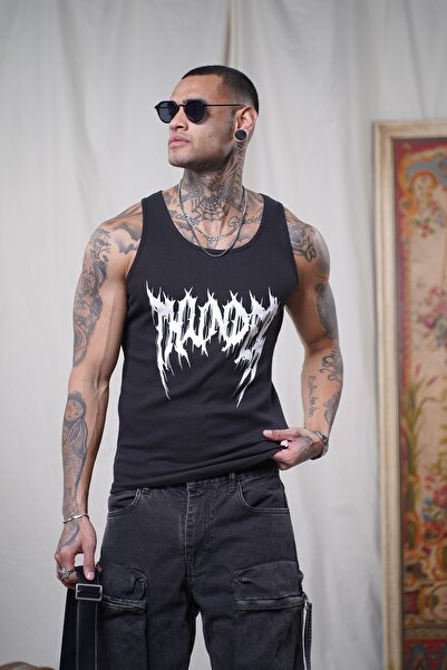 Butik TREND BİZ Kaşkorse Kumaş Önü Baskılı Slim Fit Kalıp Erkek Atlet