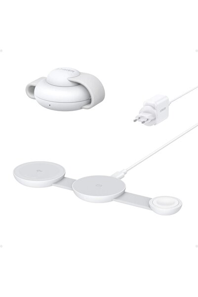 Anker MagGo 3'ü 1 Arada Kablosuz Şarj İstasyonu, Qi2, 15W, Katlanabilir, MagSafe Uyumlu, Beyaz - B25M8