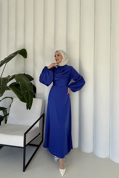 Melike Tatar Saks Satin Evening Dress 6-5100