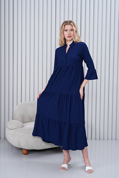 Miss Dünya Lissa فستان نسائي طويل منسوج بأزرار وطية صدر السترة