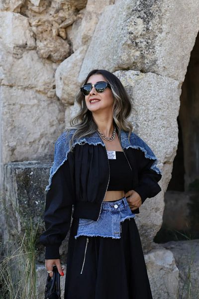 LOKADI Fusta lungă cu detaliu din denim de damă