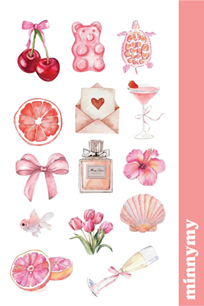 Minnymy Pink Collection  Sticker, Çıkartma, Ajanda, Günlük, Planlayıcı, Bulle...