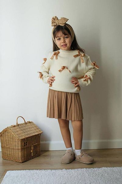 Minigimin Cicileri Комплект плетени дрехи с панделка и пола My Little Ones за момиче - кафяв