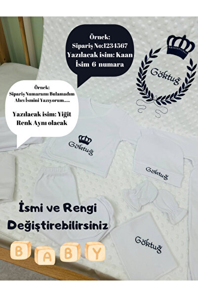 KARSU TASARIM 10 Parça Nakış İşlemeli İsimli Hastane Çıkış Seti %100 Pamuk 0-3 Ay