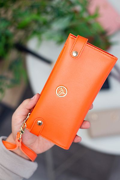 Garbalia Tiran Women's Orange Wallet with Wrist Strap and Coin Compartment and Plenty of Card Holders