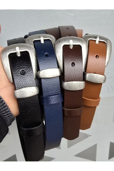 Kemerix 100% Genuine Leather Belt Set of 4 with Buckle - Black, Tan, Bitter Brown, Navy