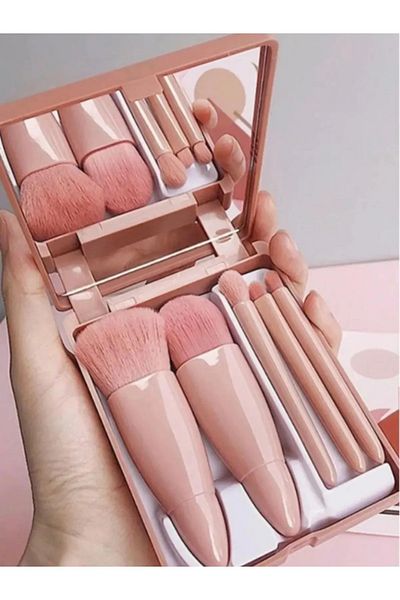 bimbambom 5-Piece Portable Mirrored Makeup Brush Set - Eye Shadow, Foundation, Blush Blending