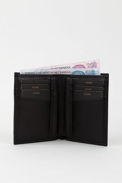 Fossil Boxed Genuine Leather Black Men's Hand Portfolio Card Holder Wallet with Extra Card Holder