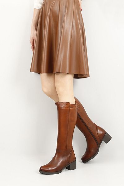GÖNDERİ(R) Women/Girls Tan Antique Zippered Thick Heeled Genuine Leather Boots