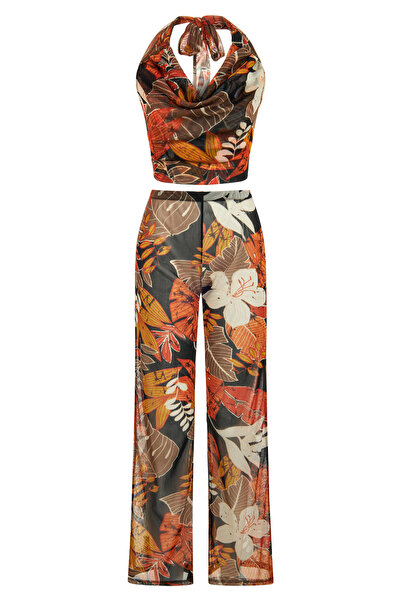 AQUELLA Yaprak Desen Crop Top-Pantolon Takım