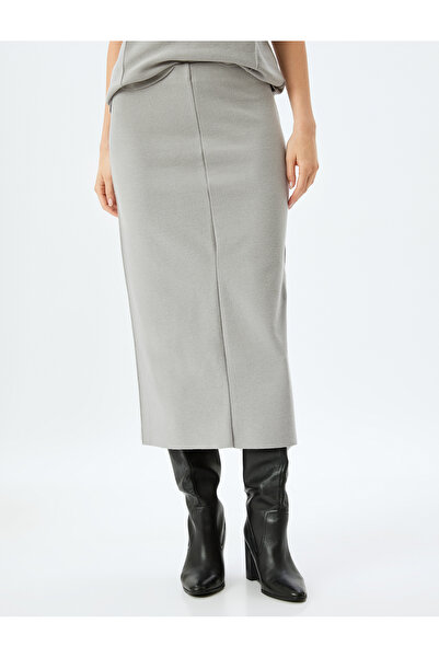 Koton Standard Waist Slim Fit Ribbed Long Pencil Skirt