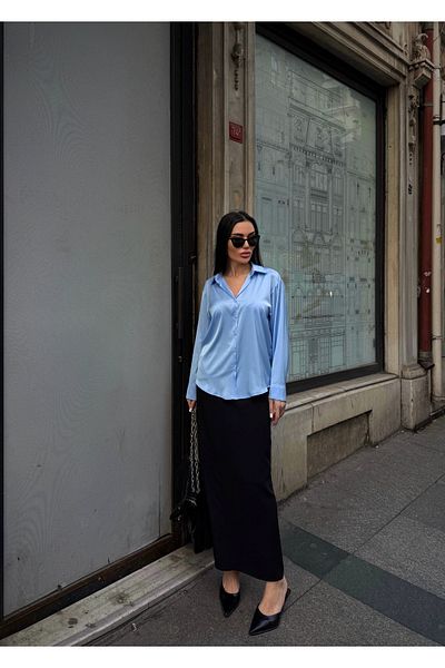 sajarsln Cămașă din satin Saja Rsln - Baby Blue