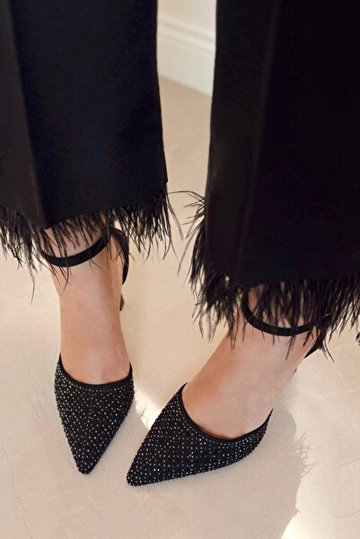 POLKA STORE Venüs Sivri Burun Arka Açık Stiletto Bantlı Abiye Topuklu Kadın Ayakkabı