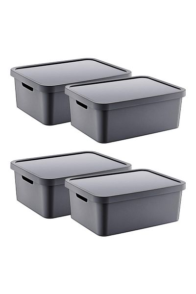 Smartware Anthracite 12 Lt Set of 4 Stafi - Multi-Purpose Box with Lid