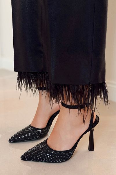 POLKA STORE Venus Pointed Toe Back Open Stiletto Strap Evening Dress Heeled Women's Shoes