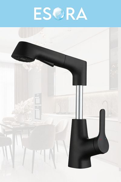 ESORA Modern Black Piston Kitchen Sink Faucet