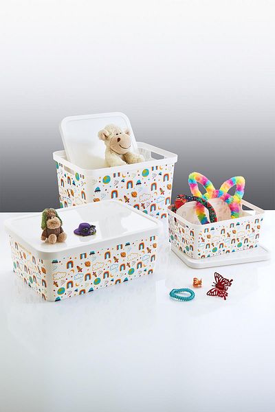 Smartware Rainbow Patterned Set of 3 Stafi Box - 4.5-12-18 Lt