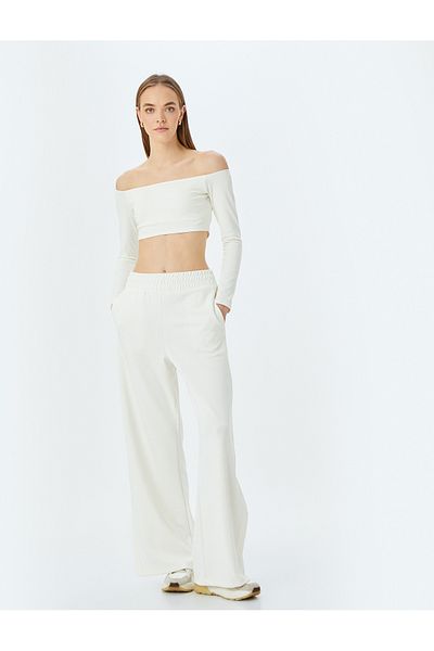 Koton Pantaloni de sport în amestec modal cu talie înaltă cu picioare largi