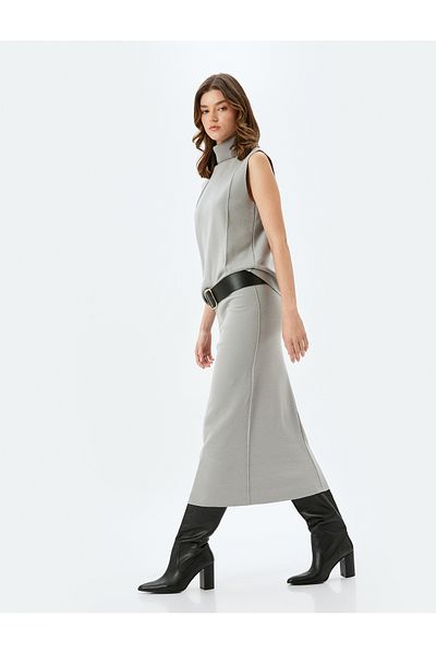 Koton Standard Waist Slim Fit Ribbed Long Pencil Skirt