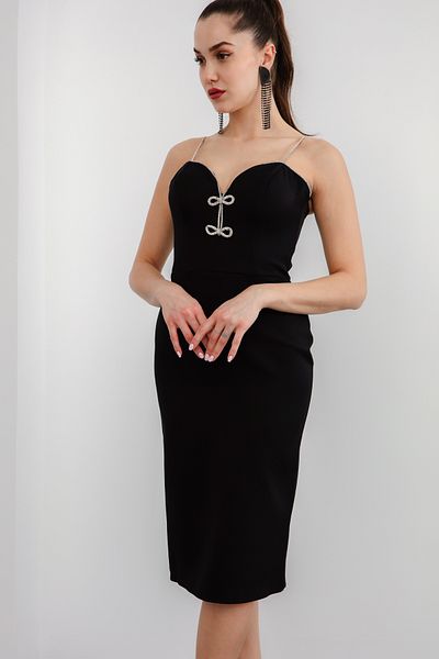 Lafaba Women's Black Stone Strap Bow Evening Dress
