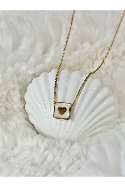 Store Square Heart Detailed Women's Stainless Steel Necklace Adjustable Stylish Design