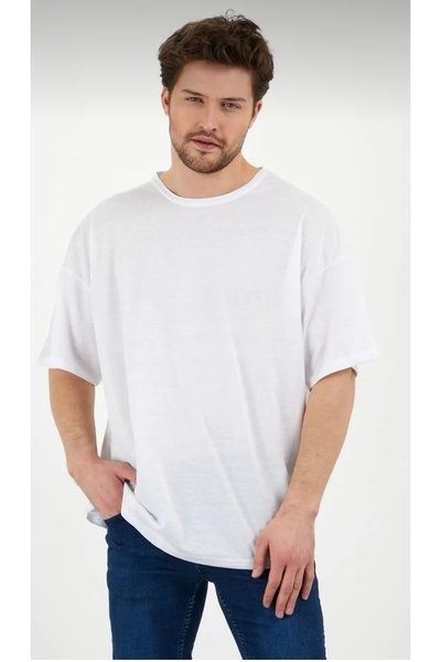 Dolunay İş Elbiseleri Tricou oversize unisex bumbac kaki cu decolteu triplu