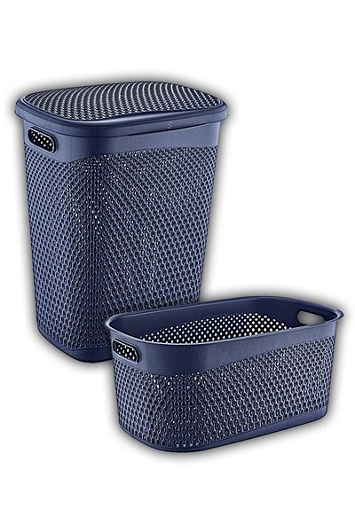 Smartware Σετ καλάθι και σέλας για βρώμικα ρούχα Navy Blue Katre