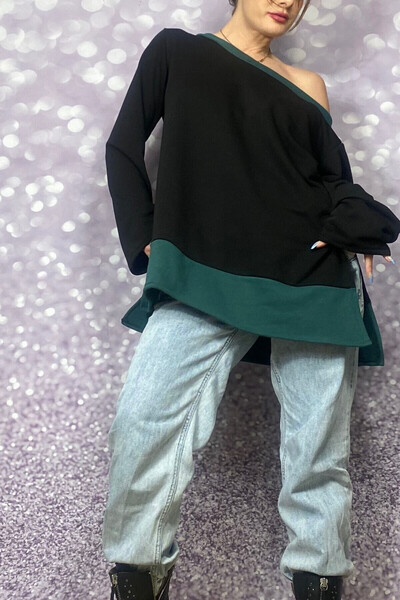 Quincey ОВЕРСІЗЕ ШИРОКИЙ КОМИР ЗЕЛЕНО-ЧОРНИЙ СВІТШОРТ