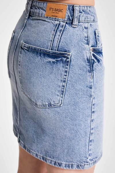 its basic Kadın Kot Rengi 4S527 Straight Fit Uzunluk 42cm Denim Etek