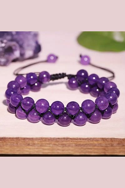 NBS Beautiful Naturel Stones Amethyst Hand Knitted Natural Stone Bracelet (Evil Eye, Protection, Stone of Courage) 8 mm